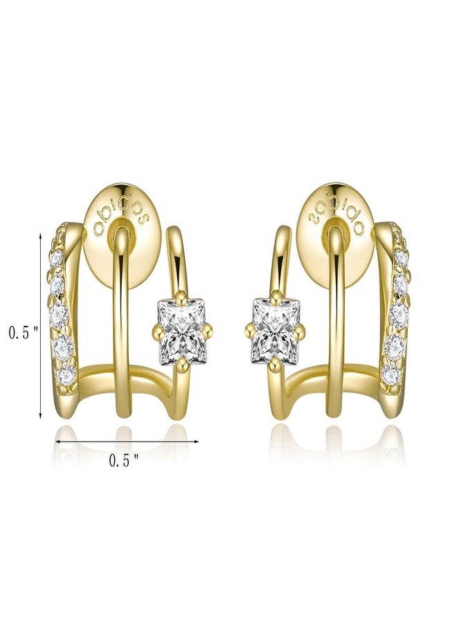 Obidos 14K Gold Plated Illusion Stud Earrings | Gold Hoop Earrings for Women - Image 5